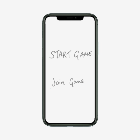 Pencil sketch of a nearly empty phone screen with two options written on it: START GAME and Join Game.